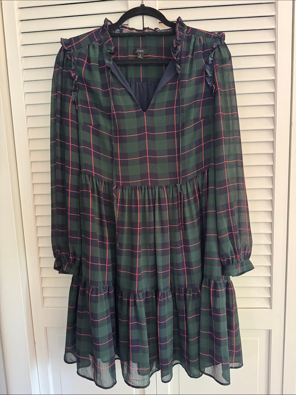 J Crew Plaid Holiday Ruffle Dress Small